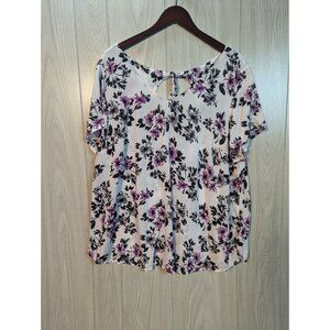 Torrid Top Womens 2X Purple Floral Challis Baby Doll Tie Back Blouse Plus Size